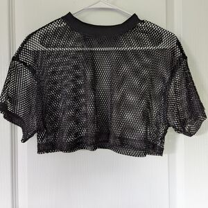 Forever 21 Black Mesh Short Sleeve Crop Top